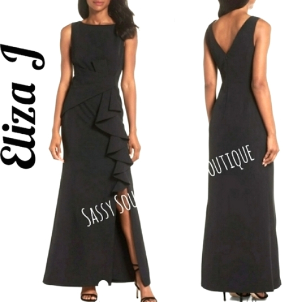 🆕⭐ Eliza J black cascade maxi formal dress